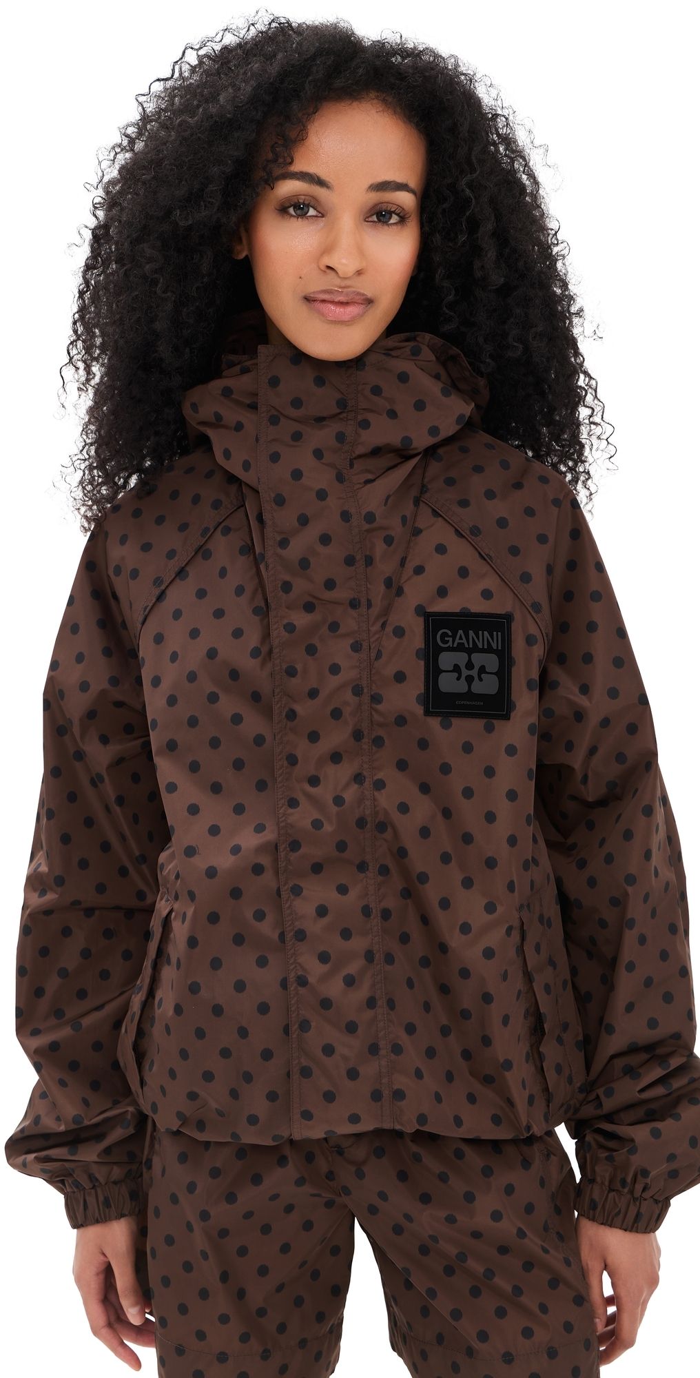 GANNI Printed Flyweight Nylon Jacket Chicory Coffee XS/S