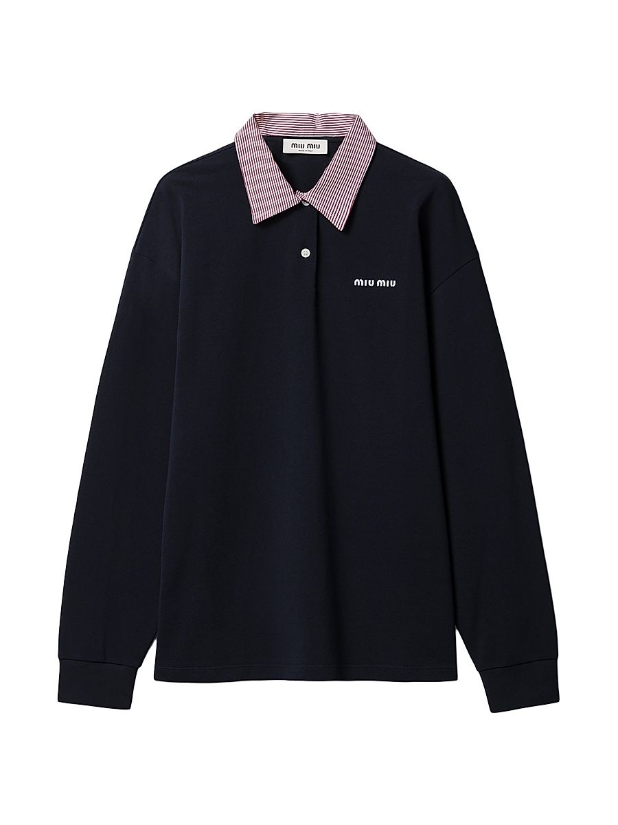 Women's Cotton Piqué Polo Shirt - Dark Blue - Size Medium