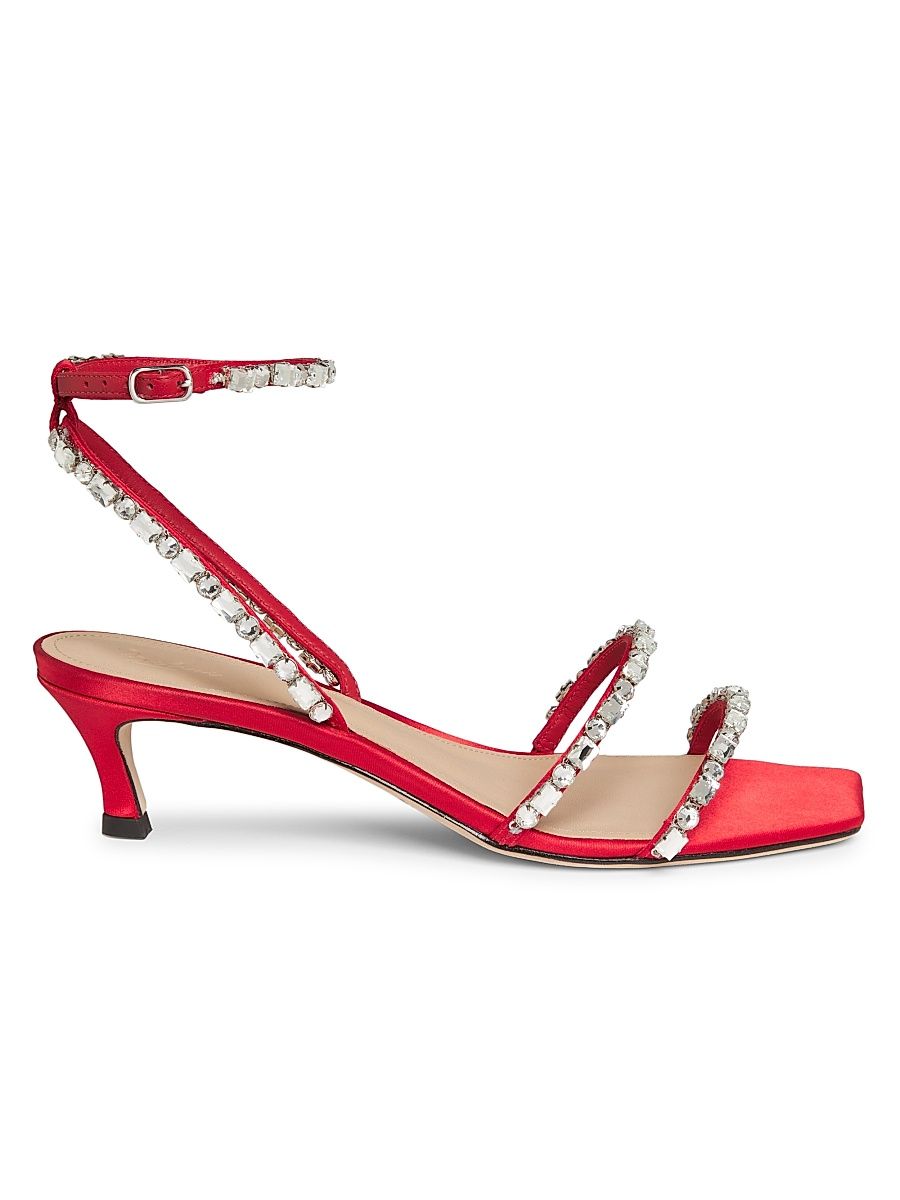 Women's Gem-Embellished Kitten-Heel Sandals - Red - Size 8