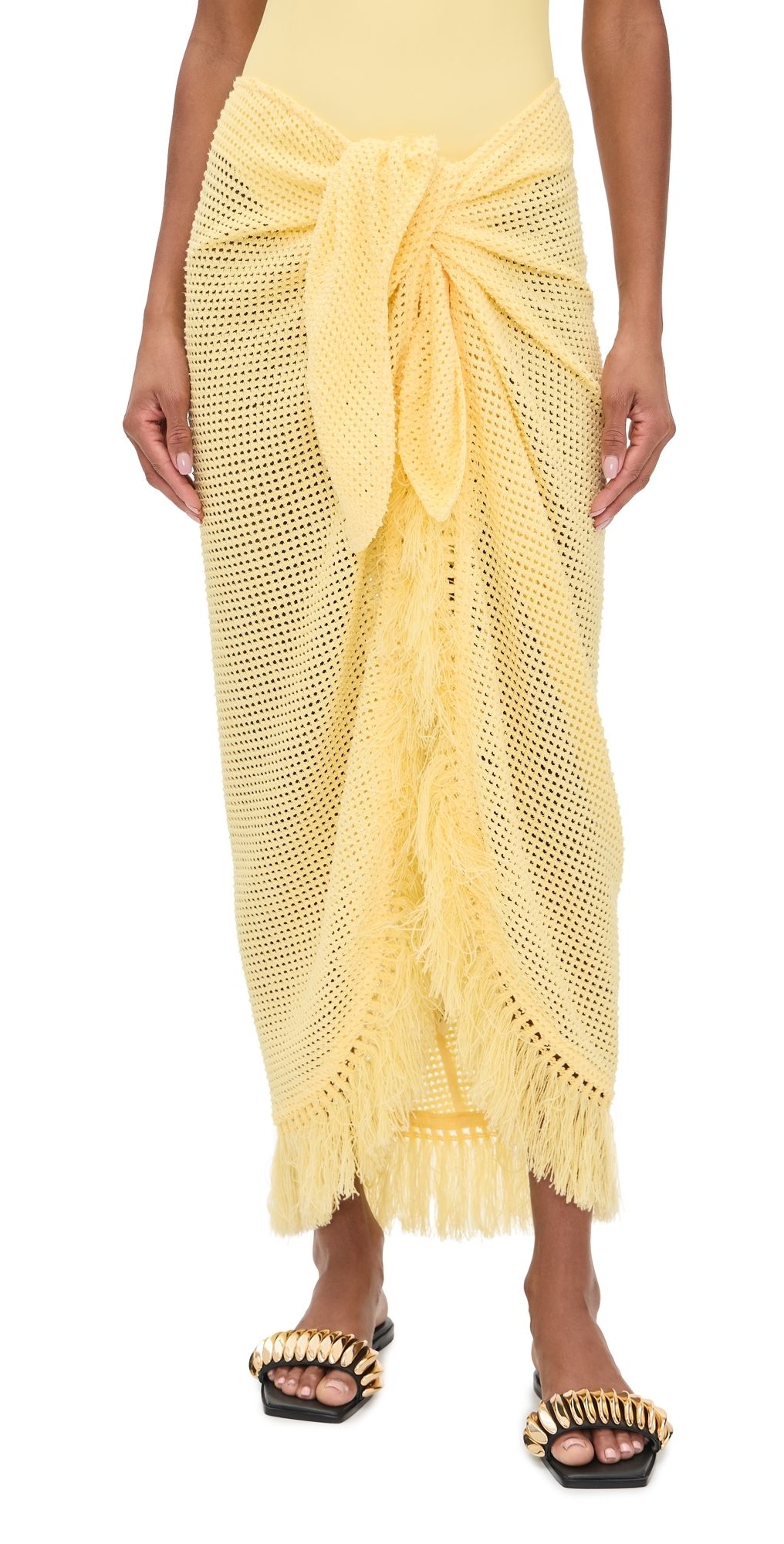SIMKHAI Katerina Knit Wrap Midi Skirt Buttercream L