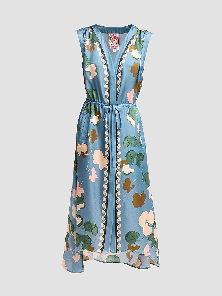 Women's Axelle Floral Satin Midi Dress - Descanso Scarf - Size XL