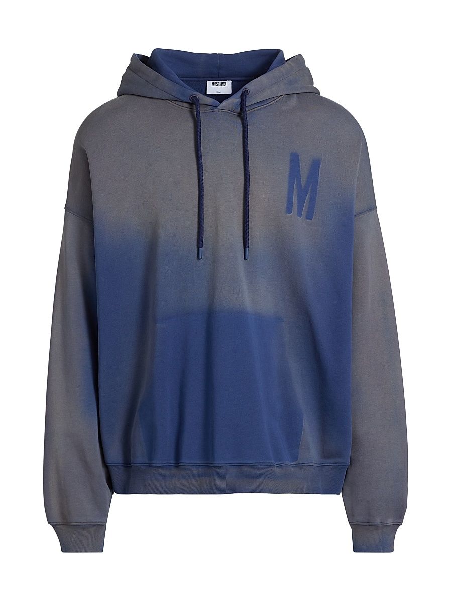 Men's Monogram Logo Gradient Cotton Hoodie - Multi Blue - Size Large