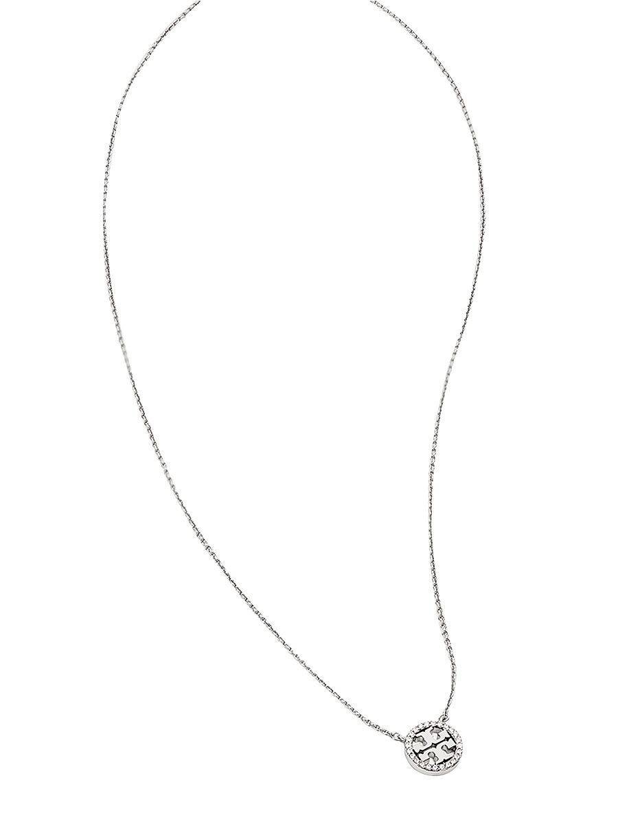 Women's Crystal Logo Pendant Necklace - Silver