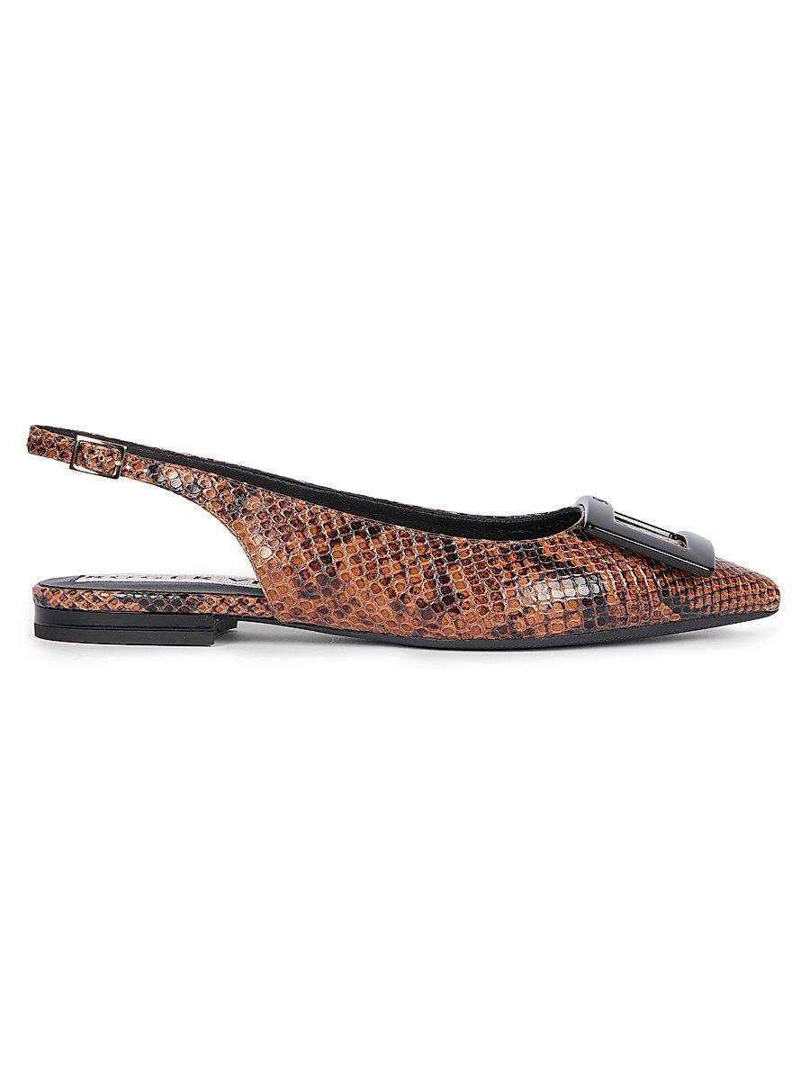 Women's Gommettine Snakeskin-Embossed Leather Ballerina Flats - Cognac Scuro - Size 8.5