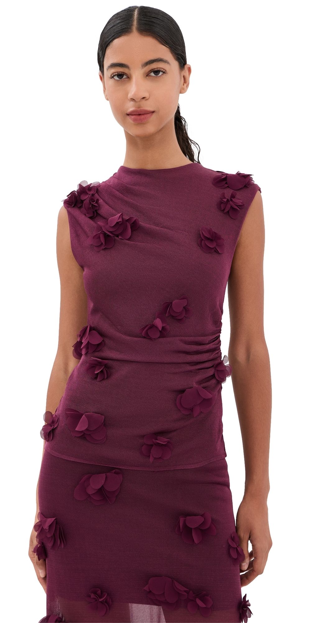 SIMKHAI Tessa Floral Applique Top Fig XS