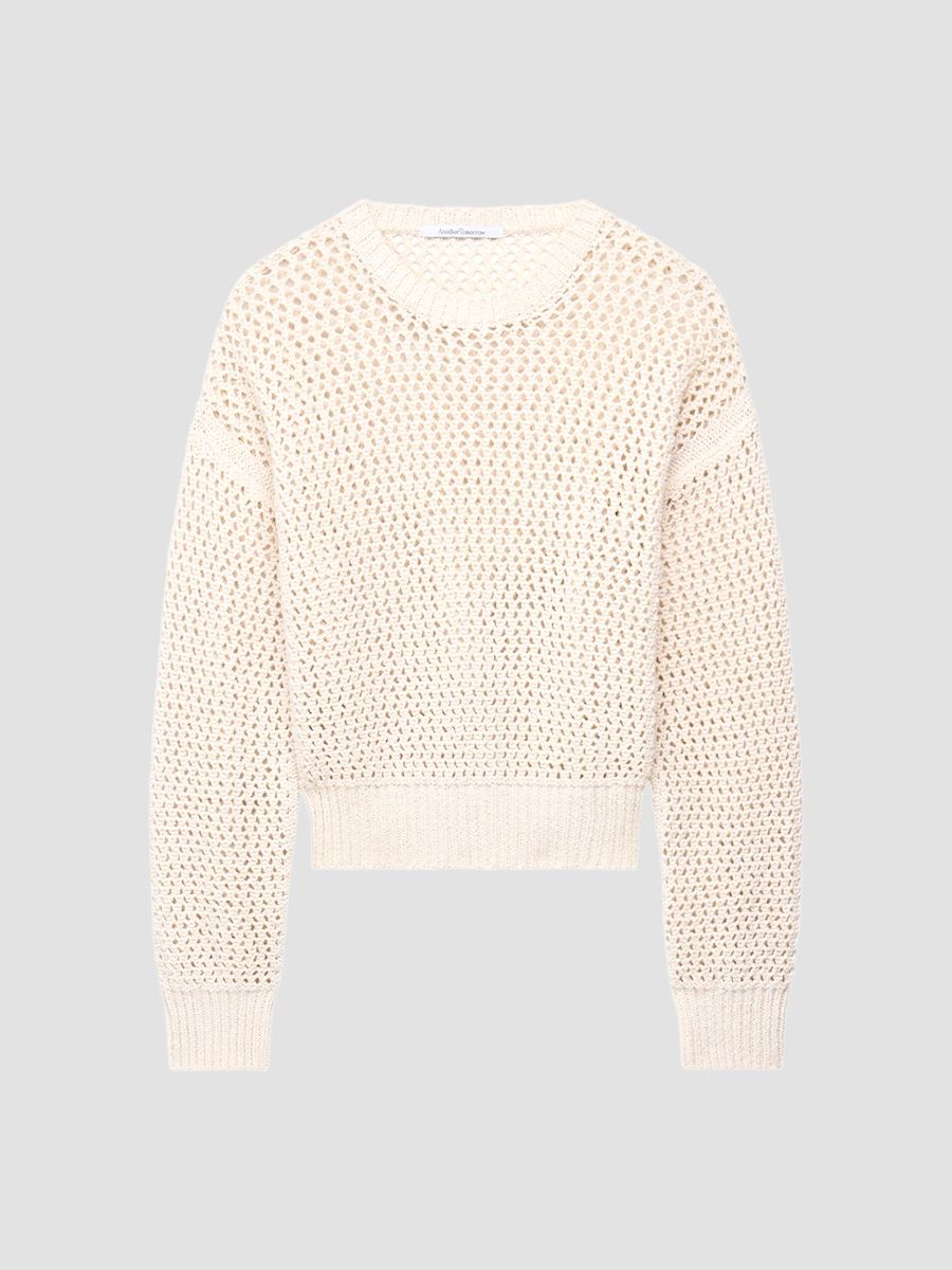 Another Tomorrow Women's Open Knit Crewneck - Ecru - Size XL
