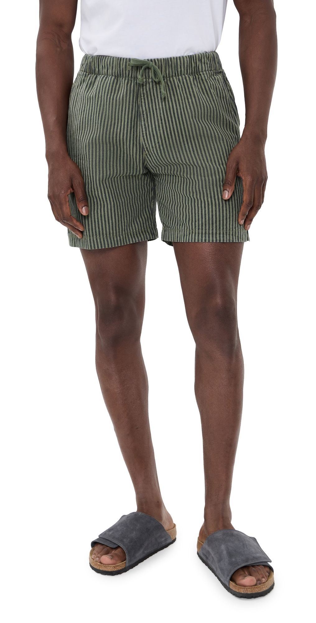 Save Khaki Hemp Stripe Easy Shorts 6 Rye Grass L