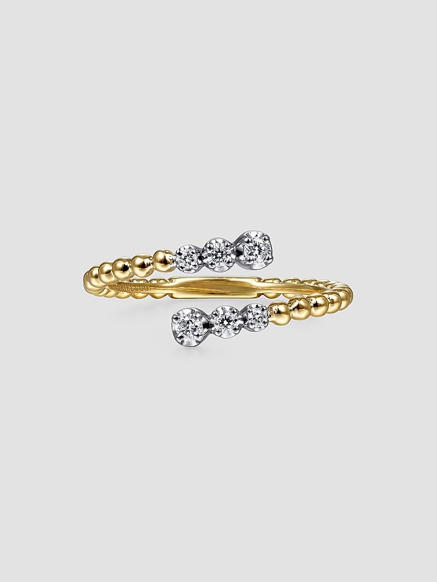 Gabriel & Co Women's Bujukan 14K White & Yellow Gold & 0.14 TCW Diamond Open Bypass Ring - Yellow Gold - Size 8