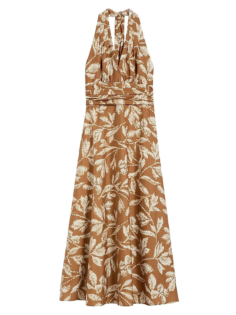 Women's Long Dress in Printed Poplin - Caramel - Size 16
