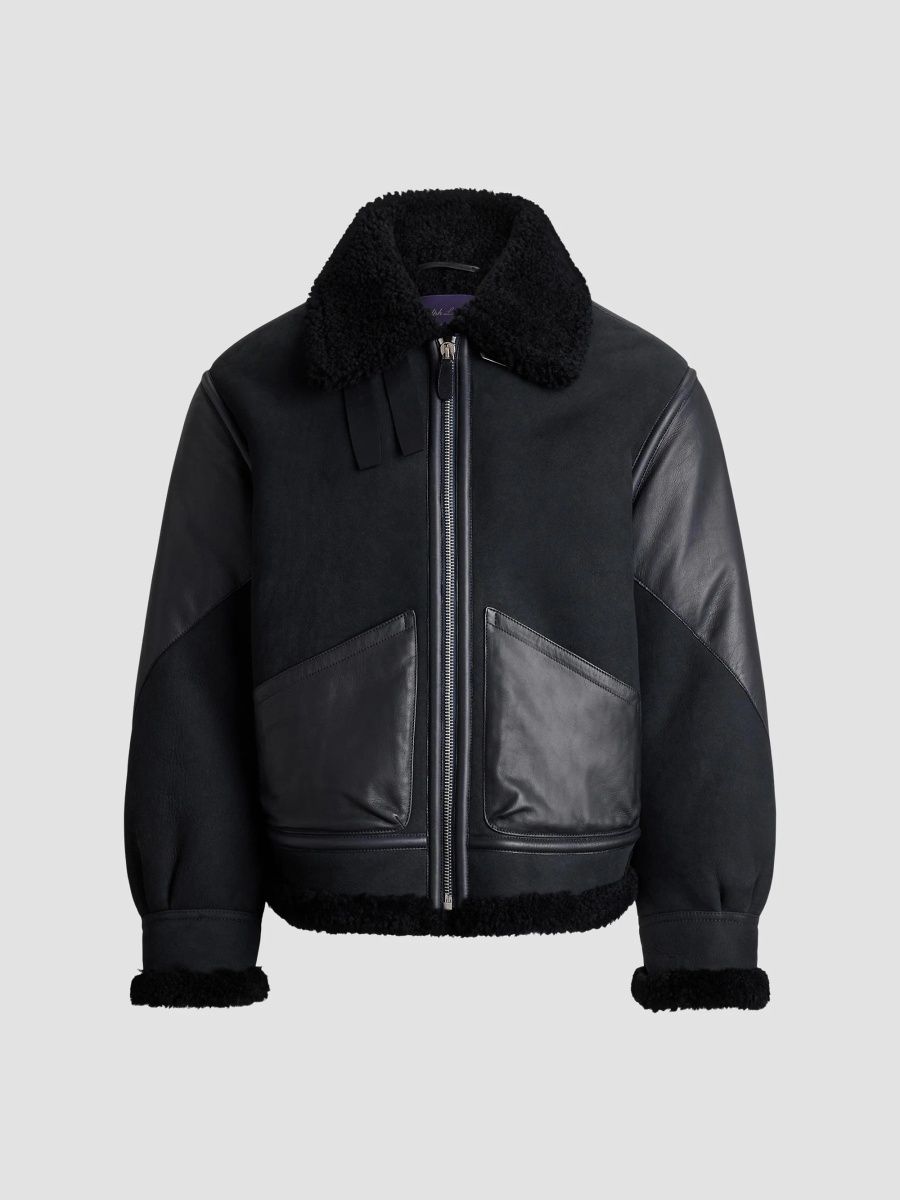 Ralph Lauren Purple Label Men's Lutton Shearling Aviator Jacket - Chairman Navy - Size XXL