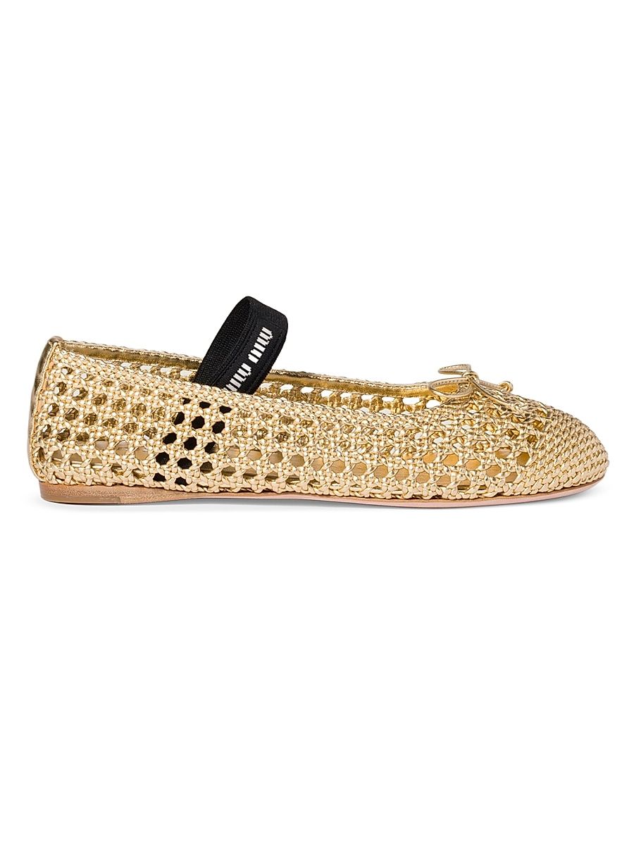 Women's Woven Mordore Nappa Leather Ballerinas - Gold - Size 11