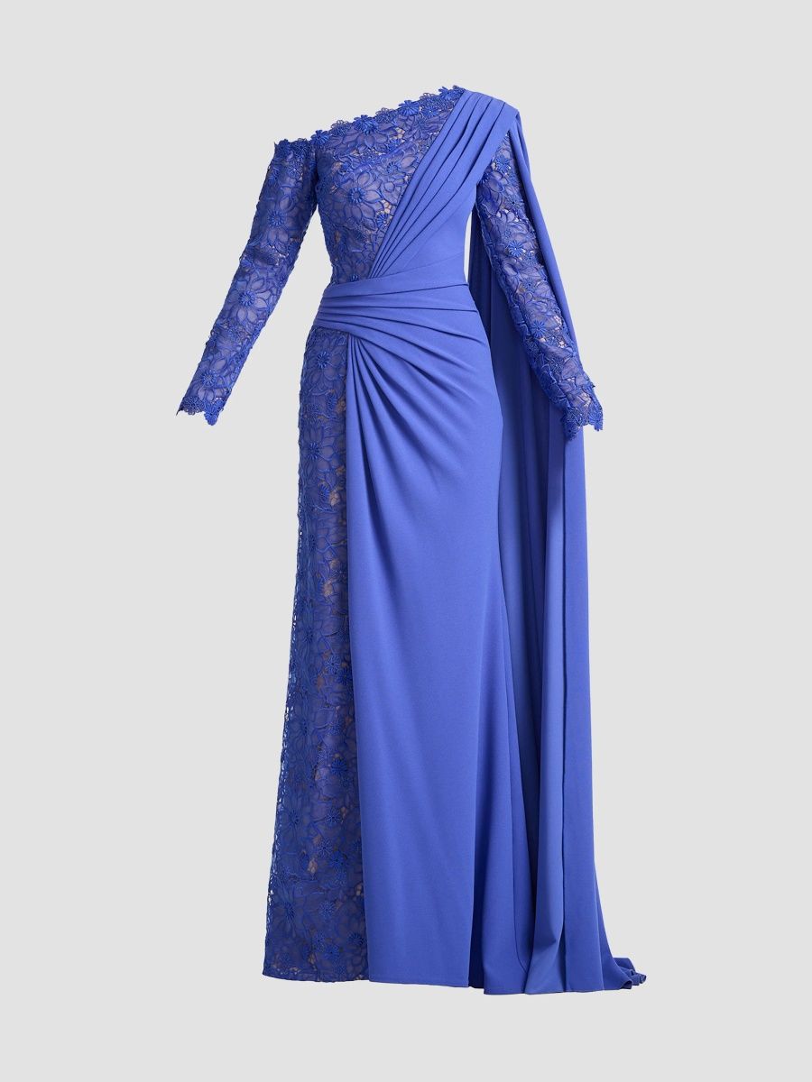 Tadashi Shoji Women's Ravelle Lace-Panelled Column Gown - Blue Iris - Size 16