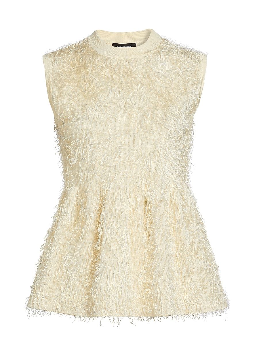 Women's Fringed Knit Peplum Top - Mastice - Size 10