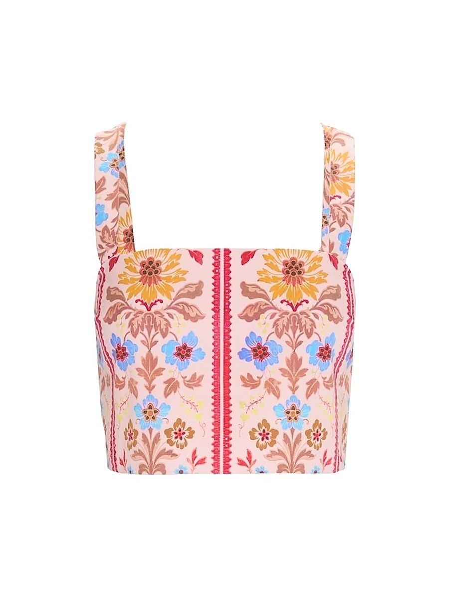 Women's The Clara Crop Top - Pink Floral Block Stripe - Size XL