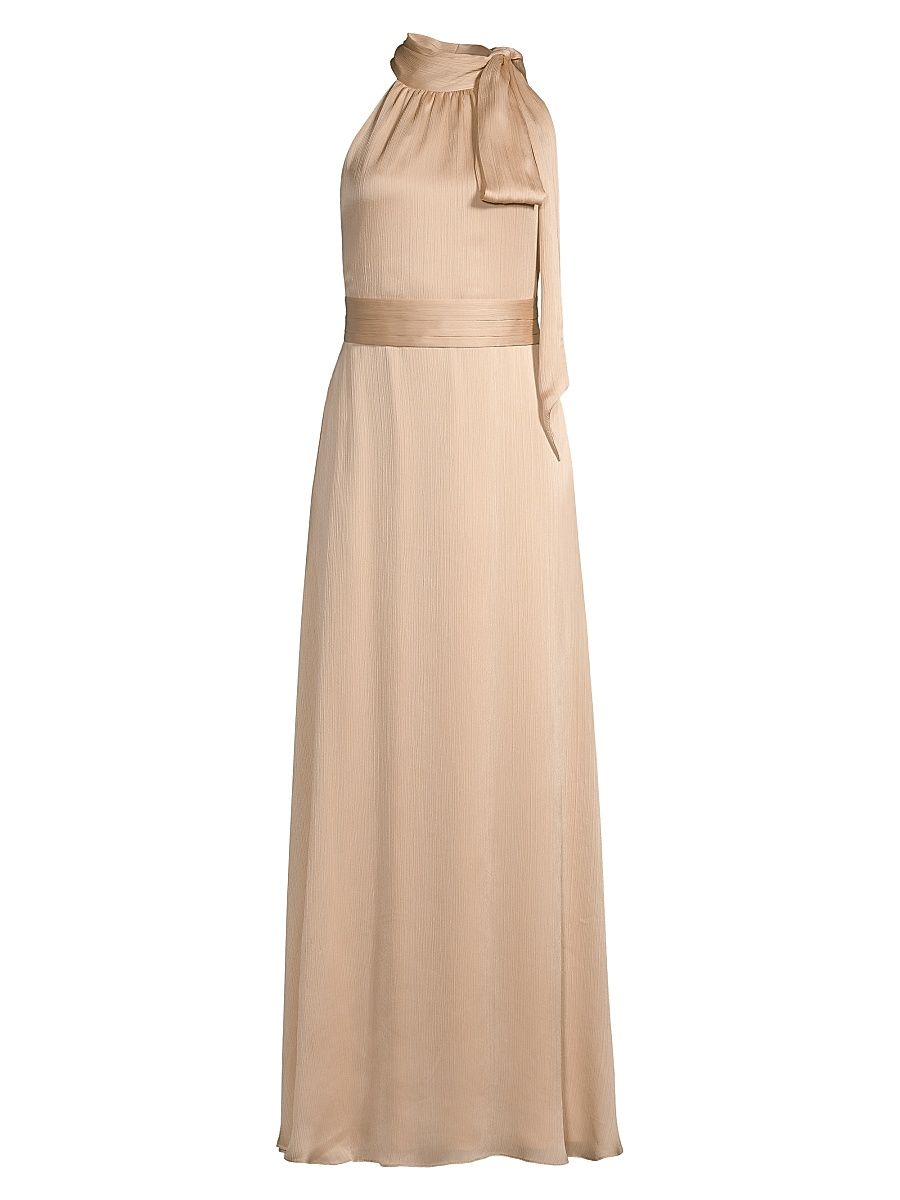 Women's Kayla Tie Halterneck Satin Gown - Champagne - Size 6