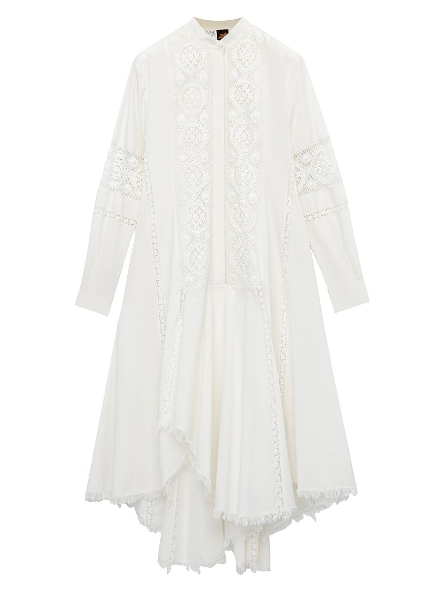 Women's LOEWE x Paula's Ibiza Lace Long-Sleeve Shirtdress - White - Size 12