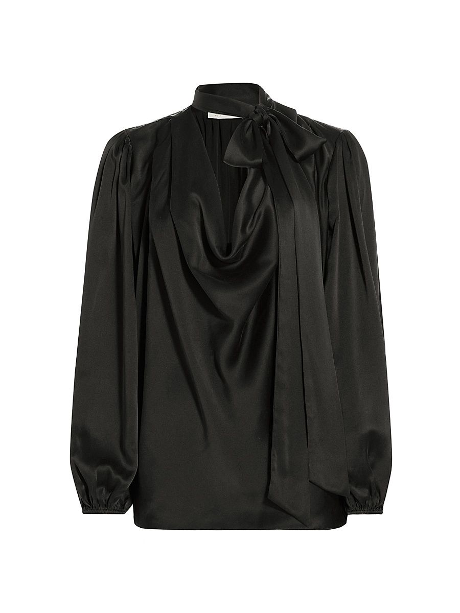Women's Silk Billow-Sleeve Blouse - Black - Size 2