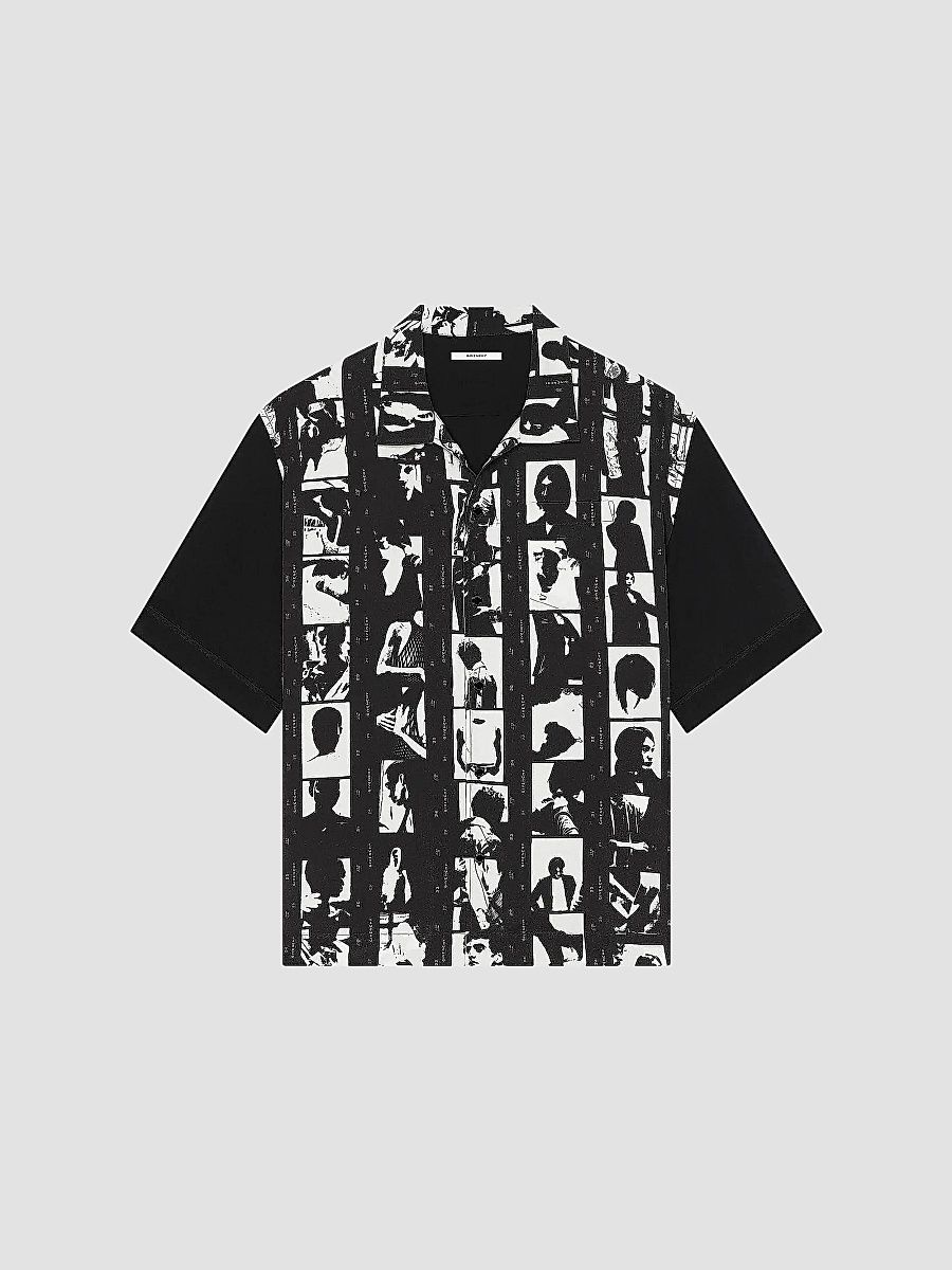Givenchy Men's Shirt with Photographic Negative Print - Black White - Size 16
