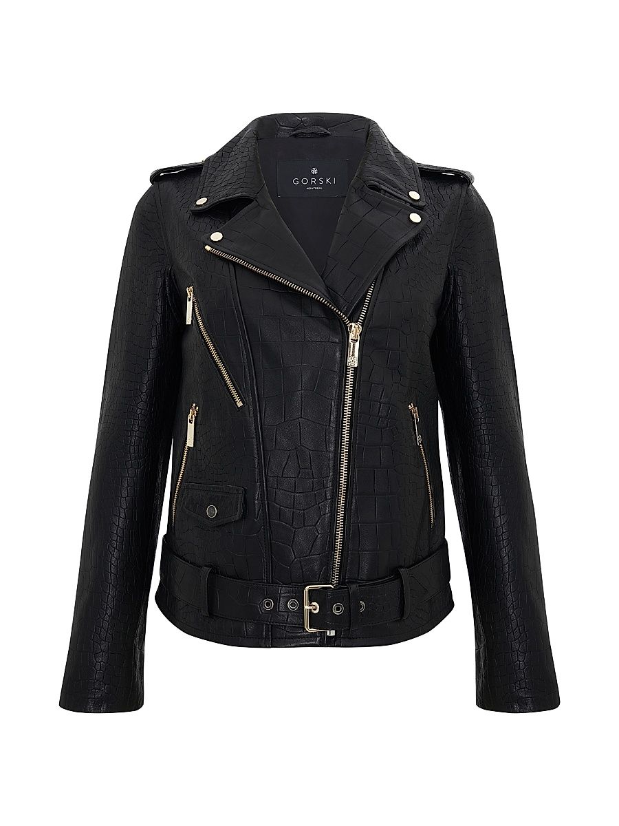 Women's Select Nappa Leather Croco Embossed Jacket - Black - Size Small