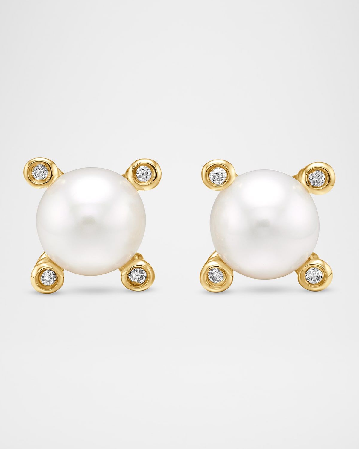Cable Collectibles Stud Earrings with Diamonds and Pearl in 18K Gold, 7mm
