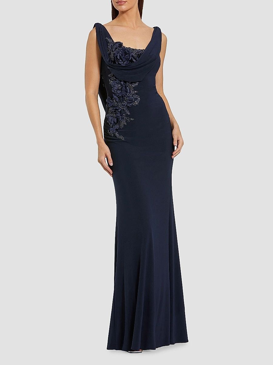 Mac Duggal Women's Evening Beaded Jersey Sleeveless Gown - Midnight - Size 2