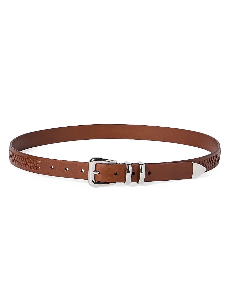 Men's Calfskin Belt with Braided Decoration - Brown - Size 34