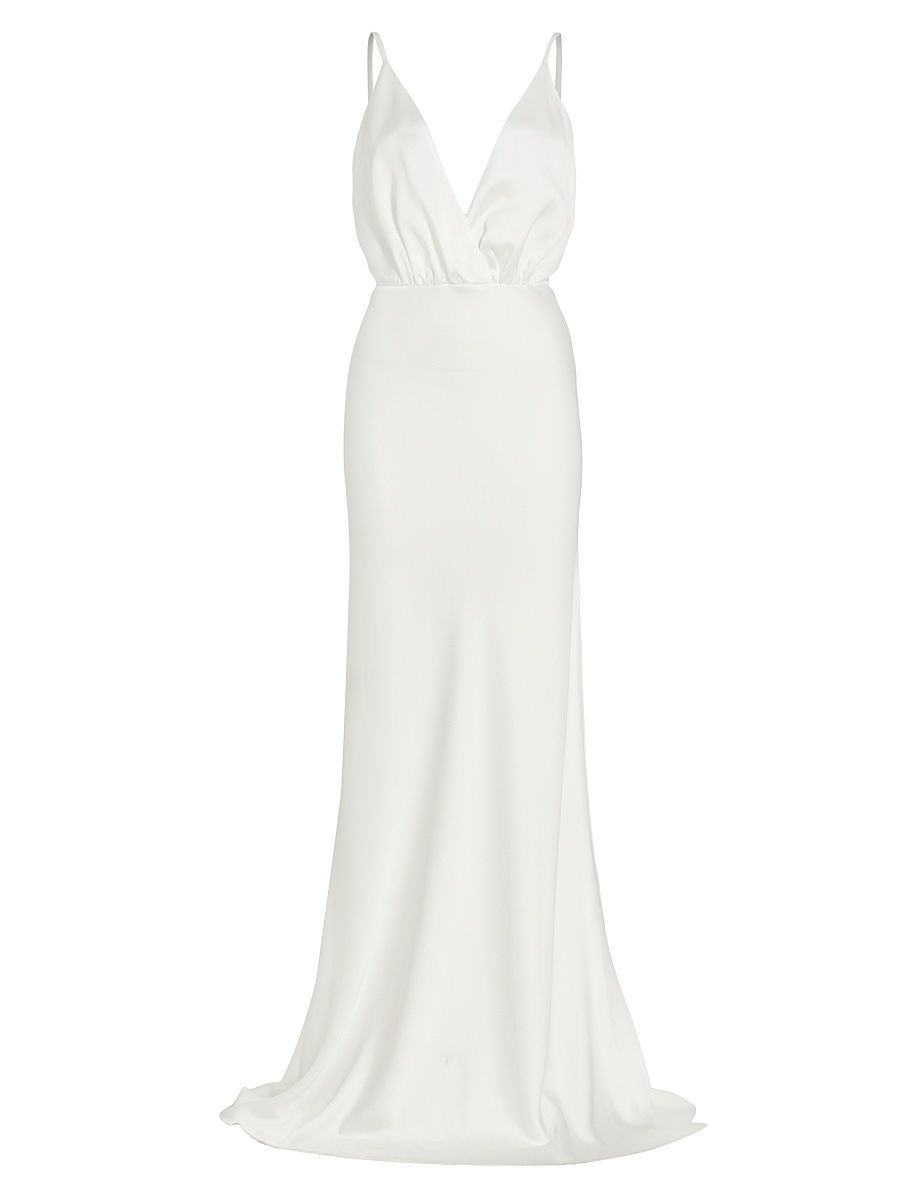 Women's Vick V-Neck Satin Gown - Ivory - Size 4