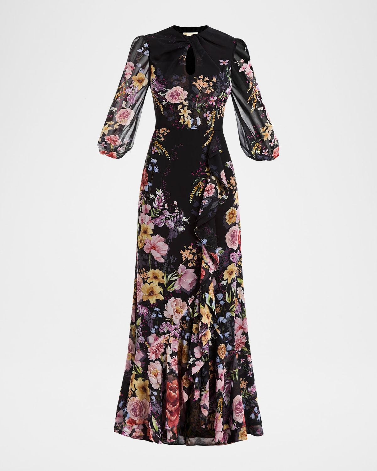 Ophelia Draped Floral-Print Chiffon Gown
