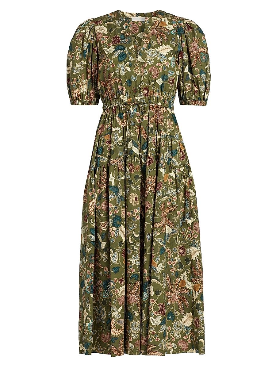 Women's Adriana Floral Poplin Midi-Dress - Lichen - Size 6