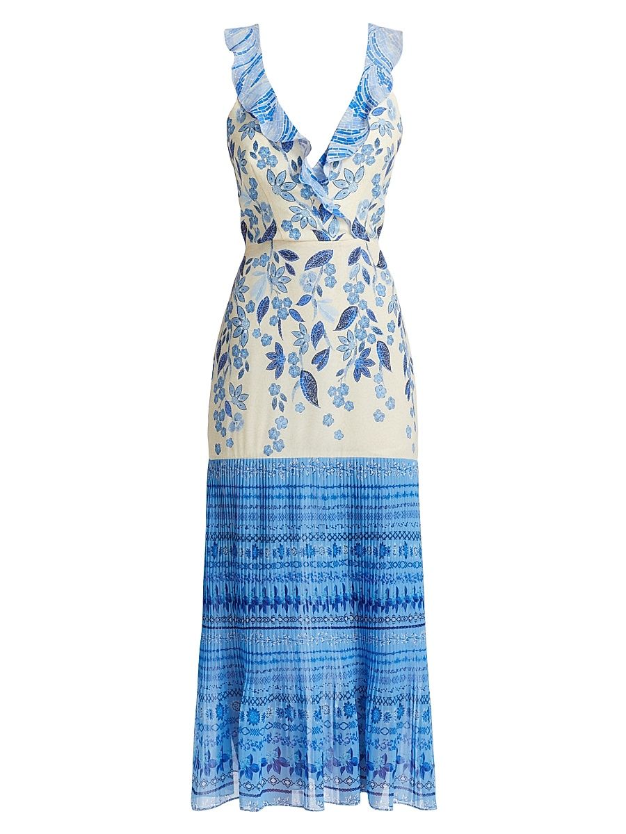 Women's Amy Silk Ruffled Midi-Dress - Millieflori - Size 12