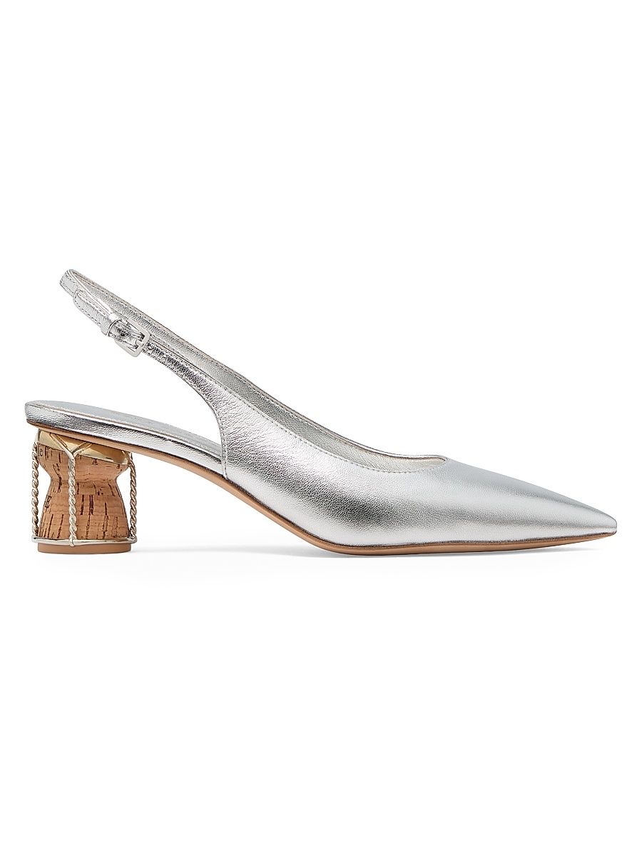 Women's Soiree 60MM Metallic Leather Cork-Heel Pumps - Silver - Size 5