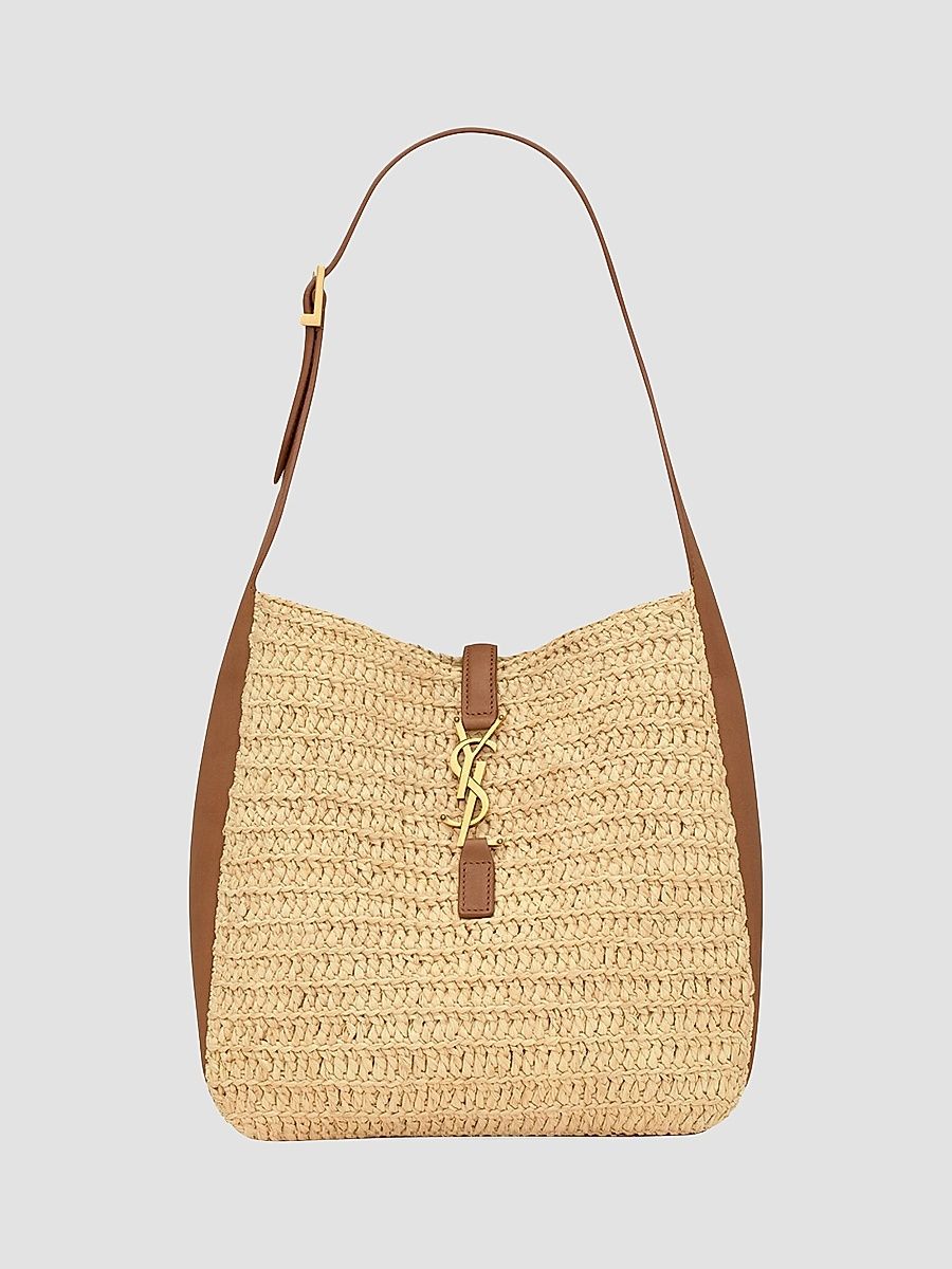 Saint Laurent Women's Le 5 À 7 Supple Small Shoulder Bag in Raffia and Leather - Pale Brown Brick