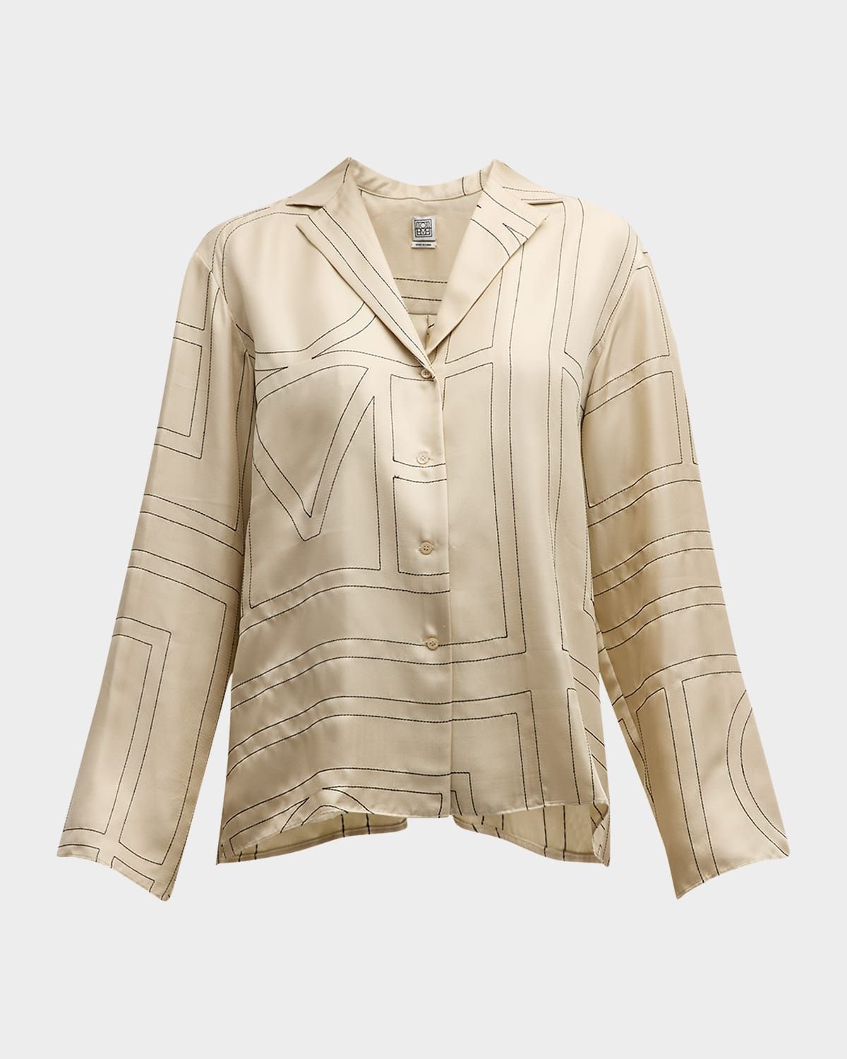 Monogram-Embroidered Silk Pajama Top