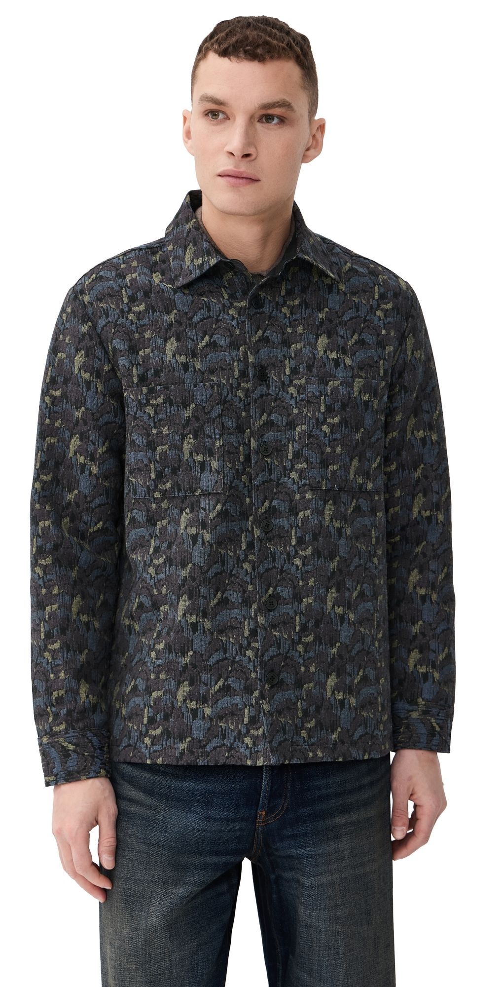 Wax London Whiting Camo Jacquard Overshirt Navy XXL