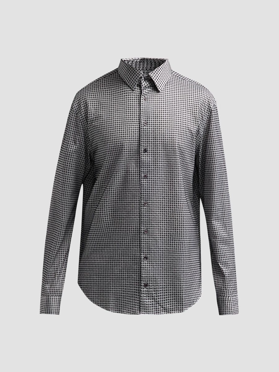 Giorgio Armani Men's Flocked Geo Stretch-Cotton Shirt - Harbor Mist - Size 17.5