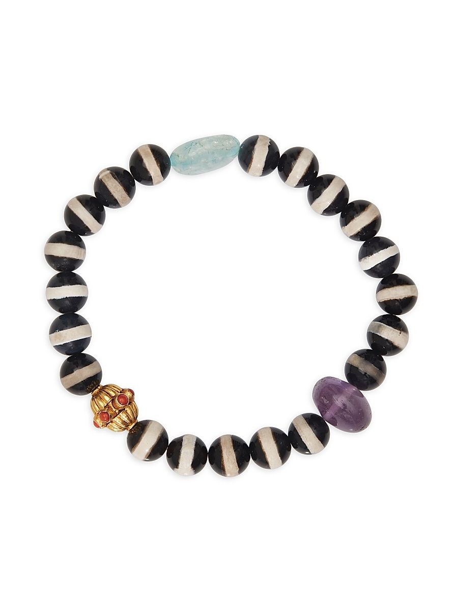 Women's Globetrotter 18K Yellow Gold & Multi-Gemstone Beaded Stretch Bracelet - Black