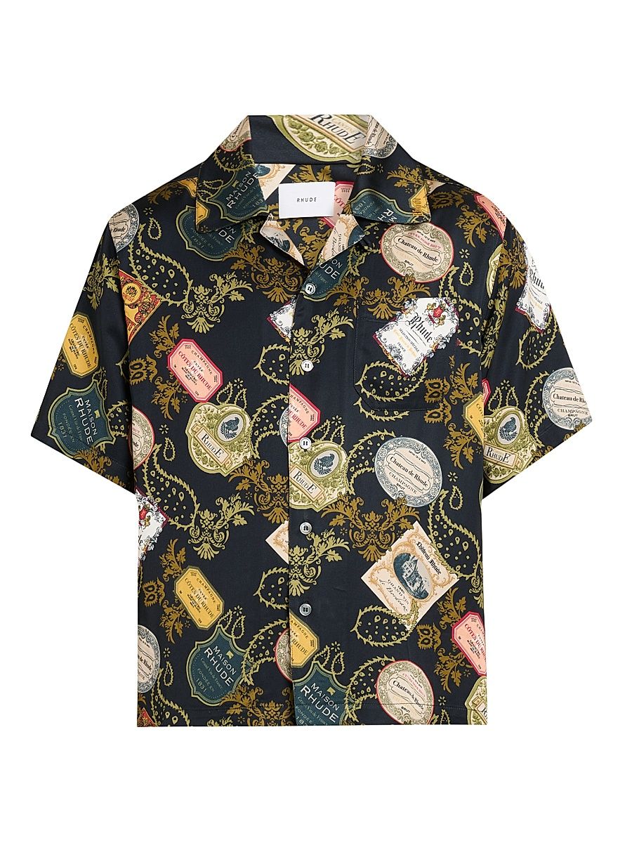 Men's Vin Bandana-Print Camp Shirt - Black Multi - Size XL
