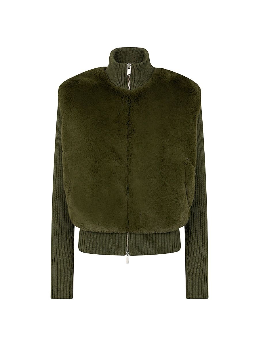 Women's Dua Bunny Faux Fur Zip Sweater - Moss - Size Medium