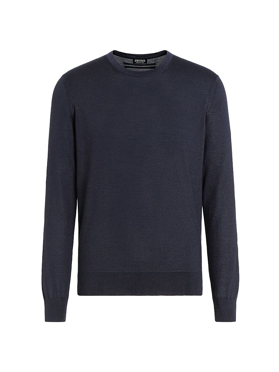 Men's Melange Cashseta Crewneck Sweater - Navy Blue Melange - Size 50