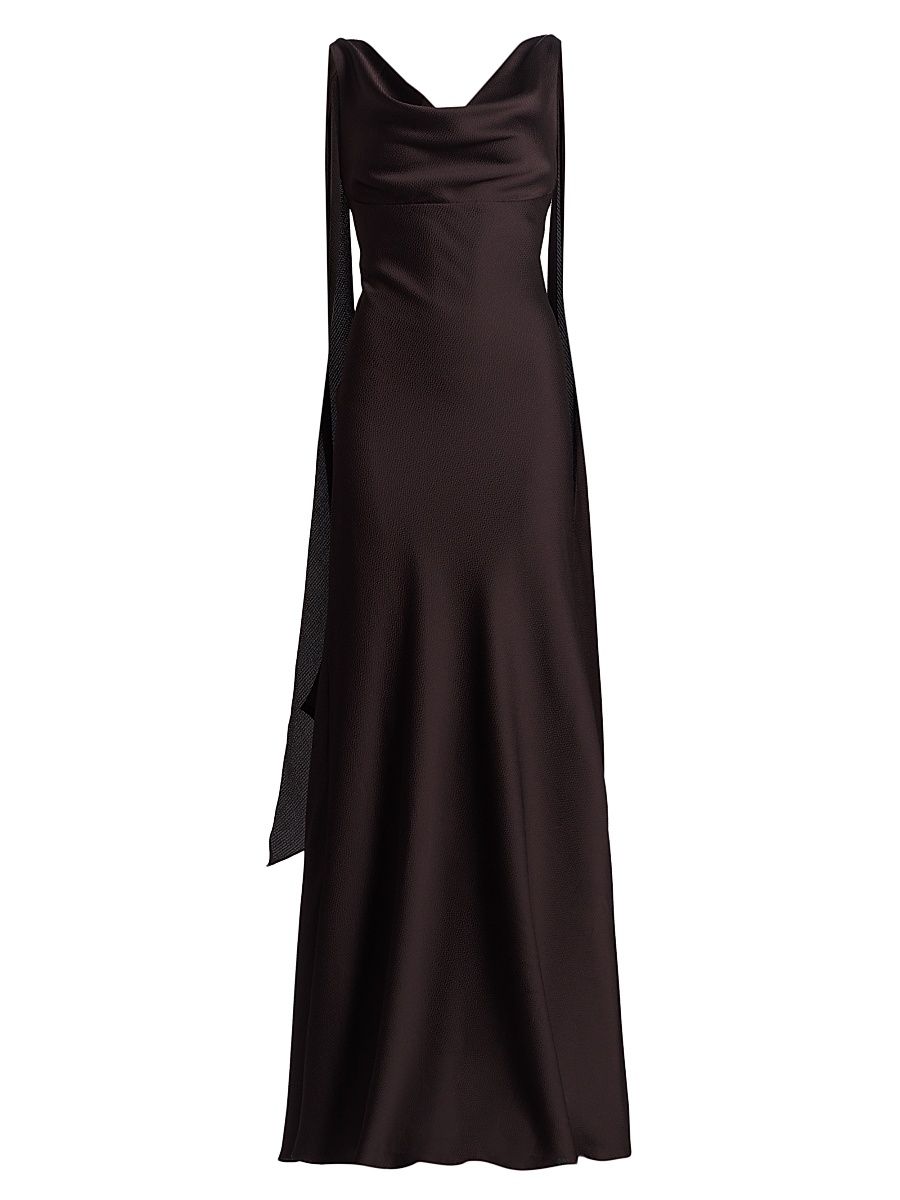 Women's Hammered Satin Draped A-Line Gown - Raisin - Size 12