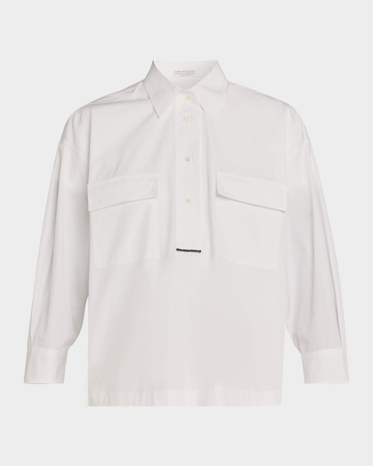 Monili-Trim Matte Poplin Button-Down Shirt