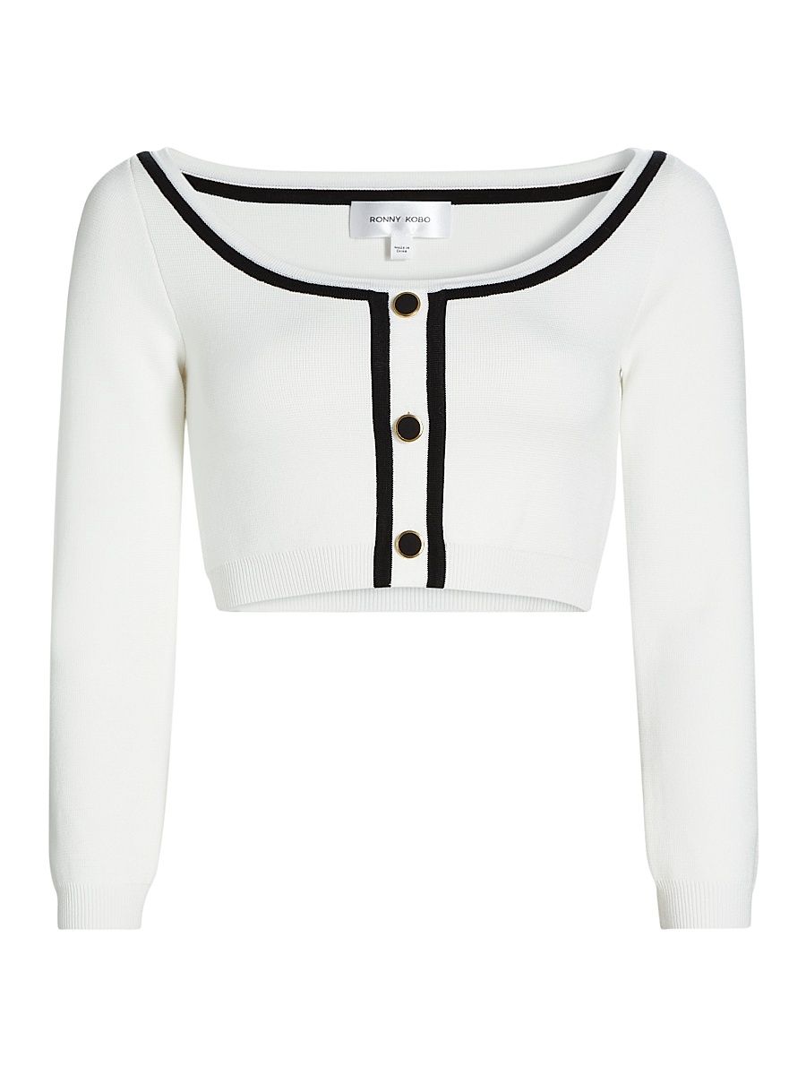 Women's Watkins Knit Cardigan - White Black - Size XL