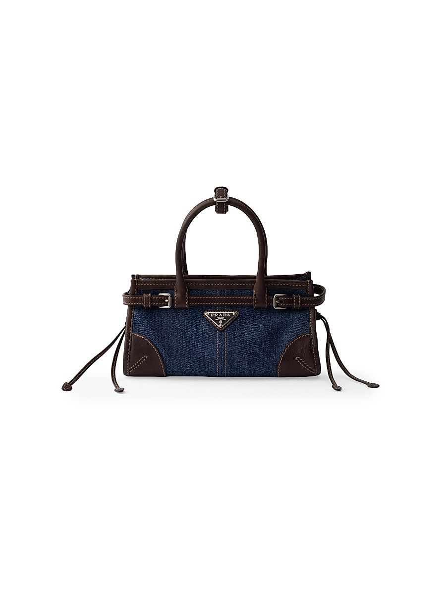 Women's Bonnie Small Denim and Leather Top Handle Bag - Blue