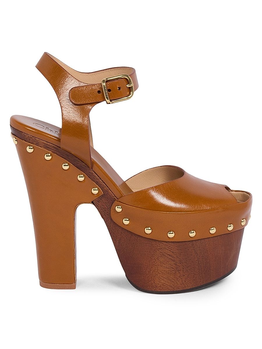 Women's Meret Leather Block-Heel Clogs - Honey Brown - Size 11