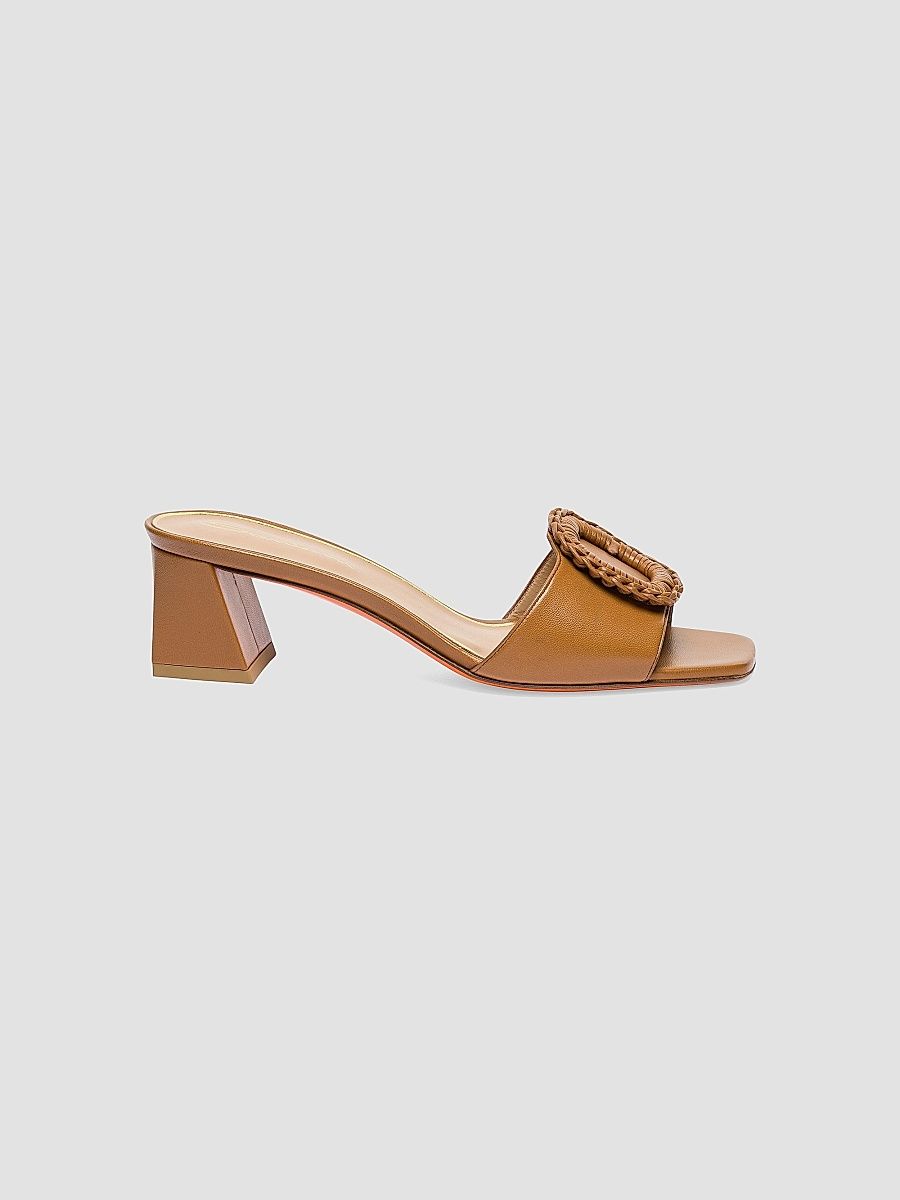 Santoni Women's Corolle Leather Buckle Mules - Brown - Size 10.5