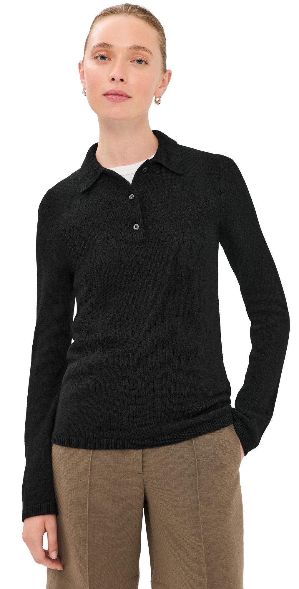 The Elder Statesman Laurel Cashmere Polo Sweater Black L
