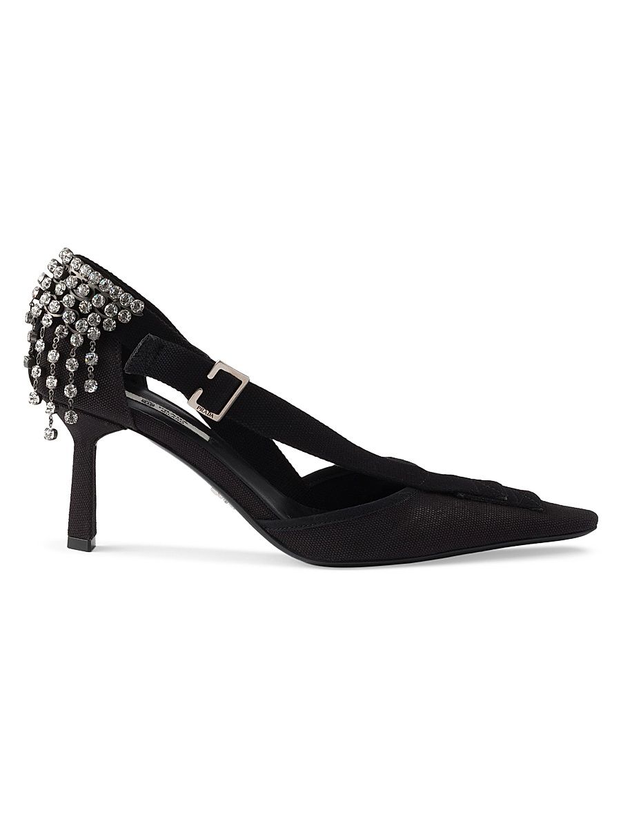 Women's Canvas Pumps with Crystals - Black - Size 7