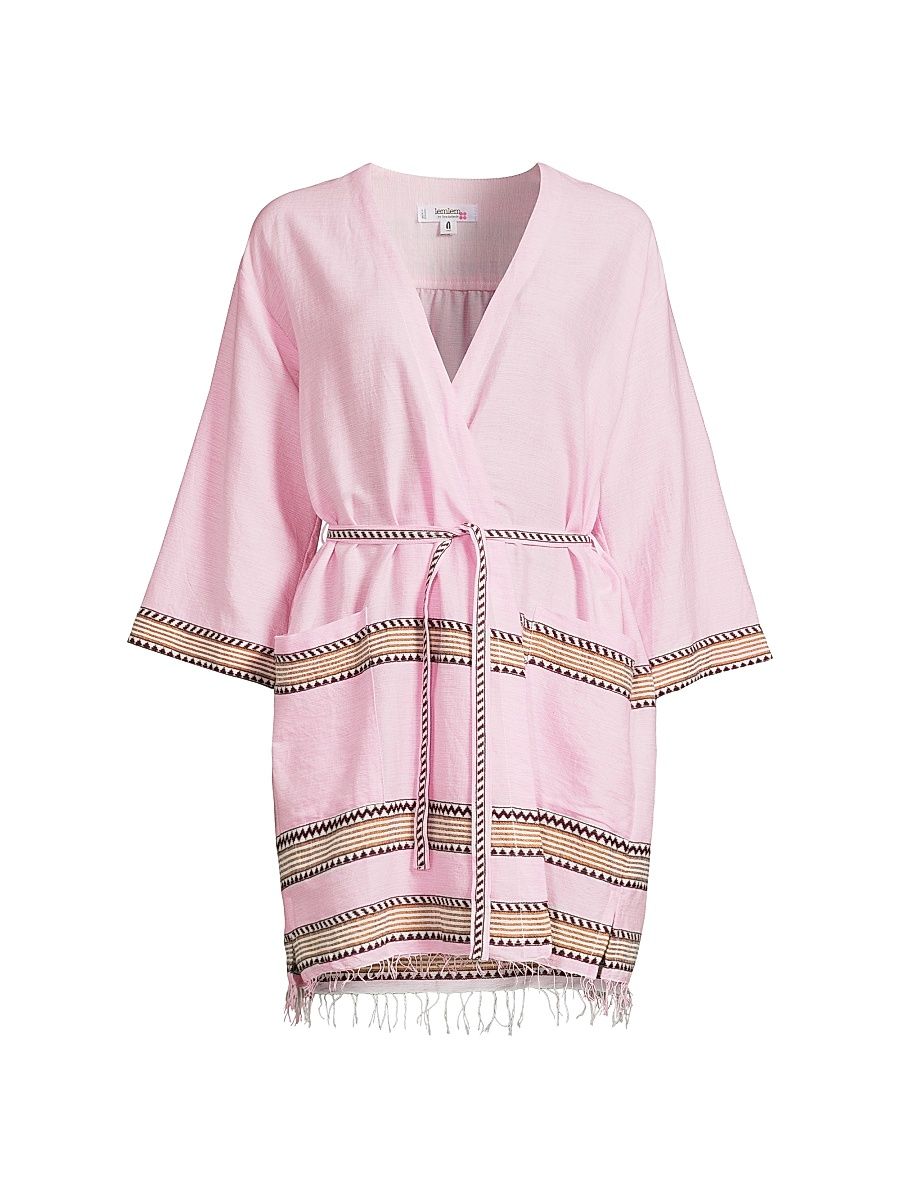 Women's Imani Striped Cotton-Blend Robe - Munit Pink - Size Medium