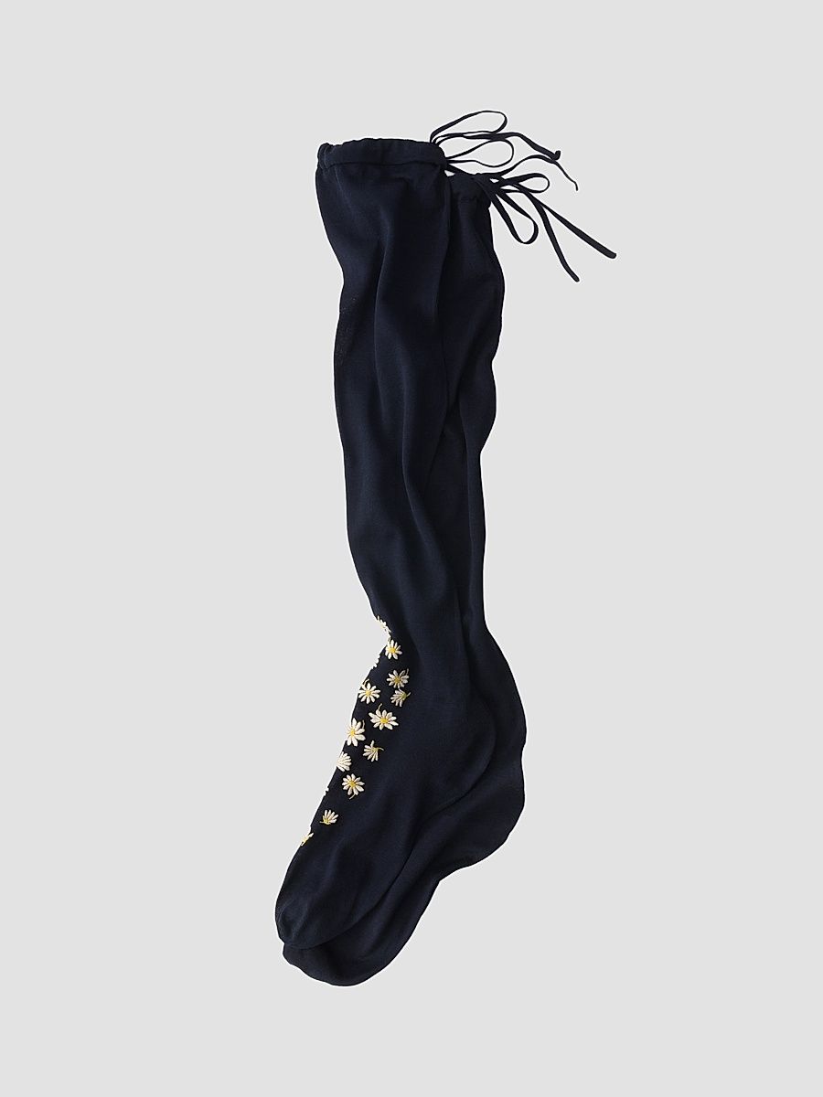 Women's Embroidered Over the Knee Cotton Socks - Blue - Size 3