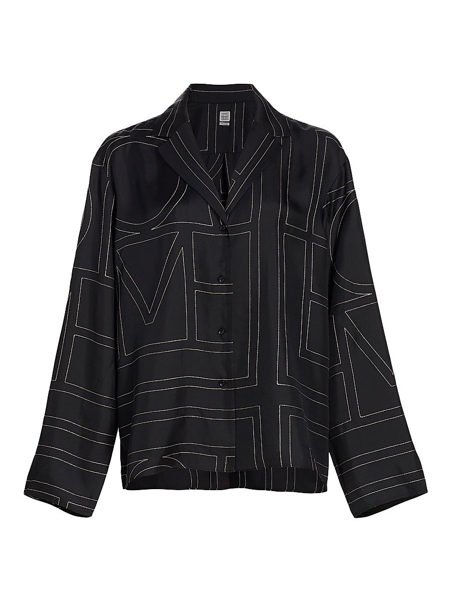 Women's Logo Stitch Silk Top - Black Monogram - Size 12